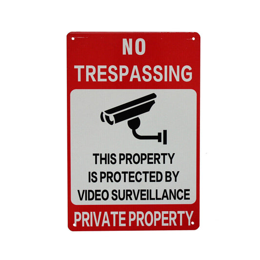 Warning Notice No Trespassing Protected By Video Surveillance Metal Private Sign