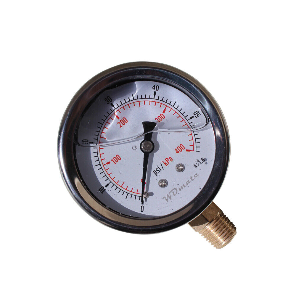 Liquid Oil Filled Pressure Gauge 63mm 2.5”60psi 400kpa 1/4″ Bspt Fuel Air Meter