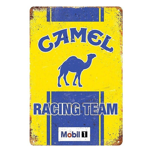 Tin Metal Sign Camel Racing Team Mobil Oil Auto 20x30cm Rustic Vintage