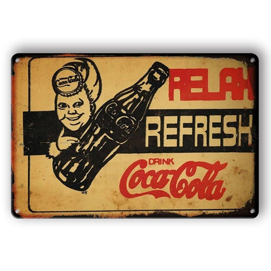 Tin Sign Coca Cola Refresh Coca-cola Drink Rustic Decorative Vintage