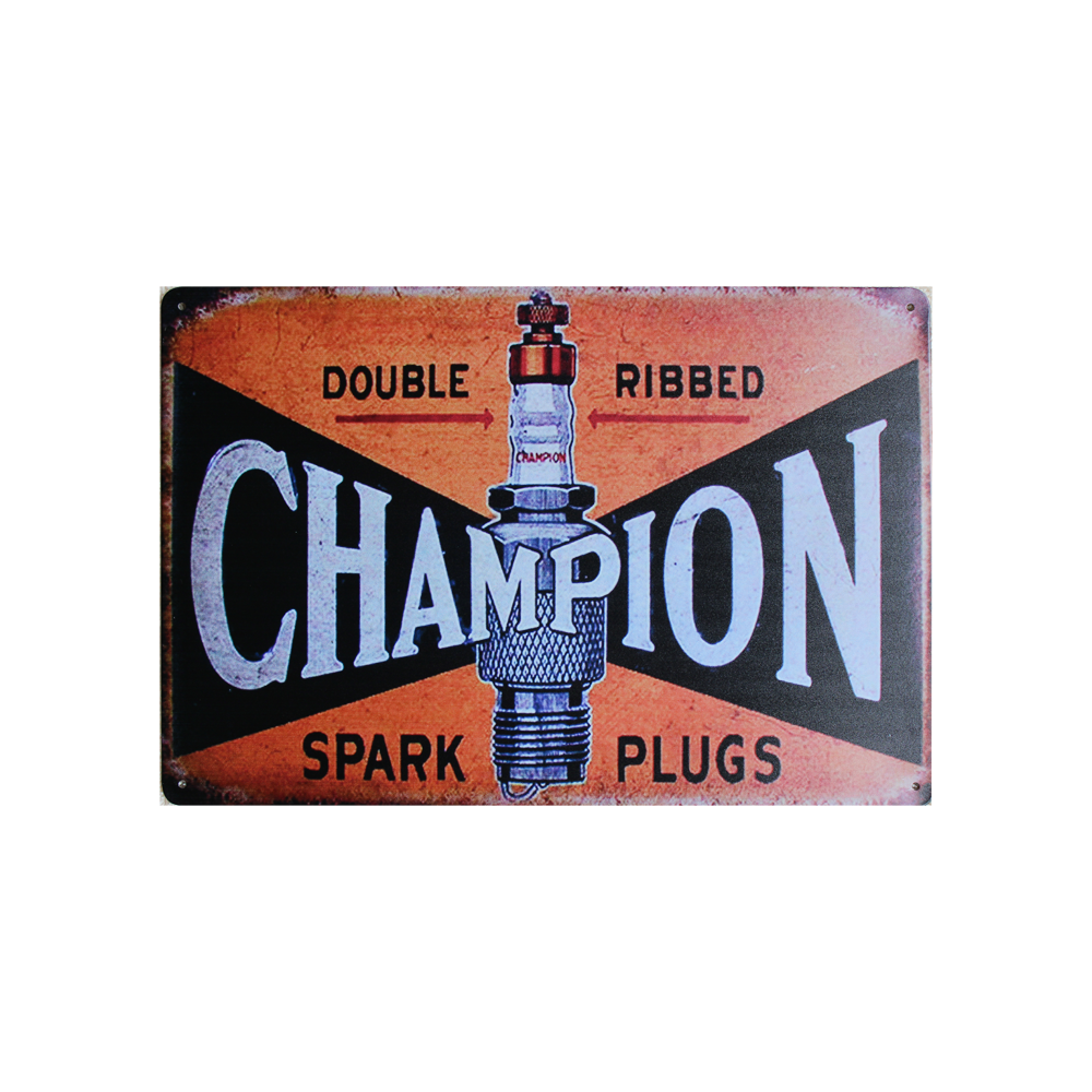 Metal Tin Sign Champion Double Ribbed Spark Plugs 200x300mm Man Cave