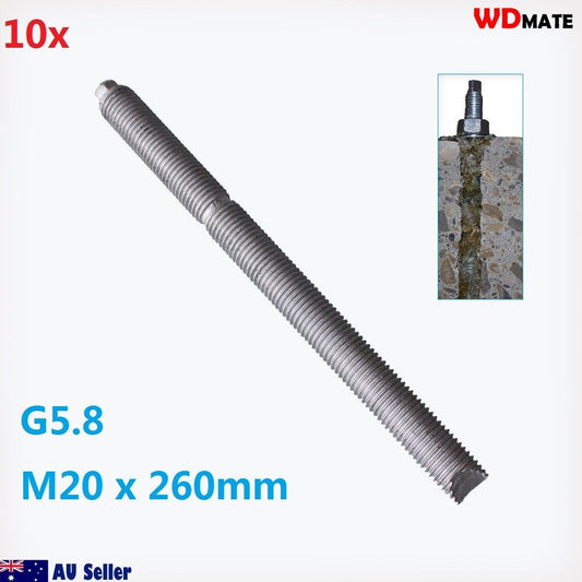10x Chemical Anchor 260mm M20 Stud Chisel Point G5.8 Construction Build Viewmax