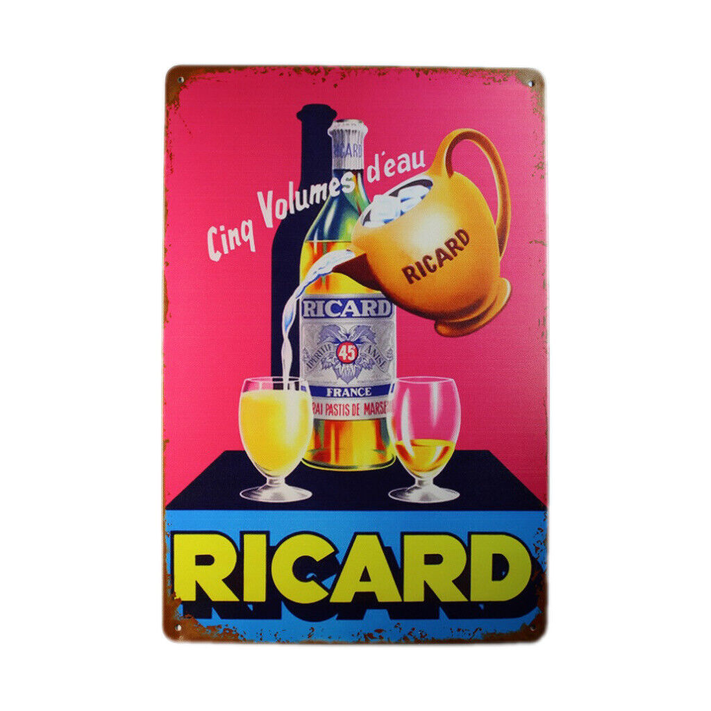 Tin Sign Ricard Cing Volumes Deau Sprint Drink Bar Whisky Rustic Look
