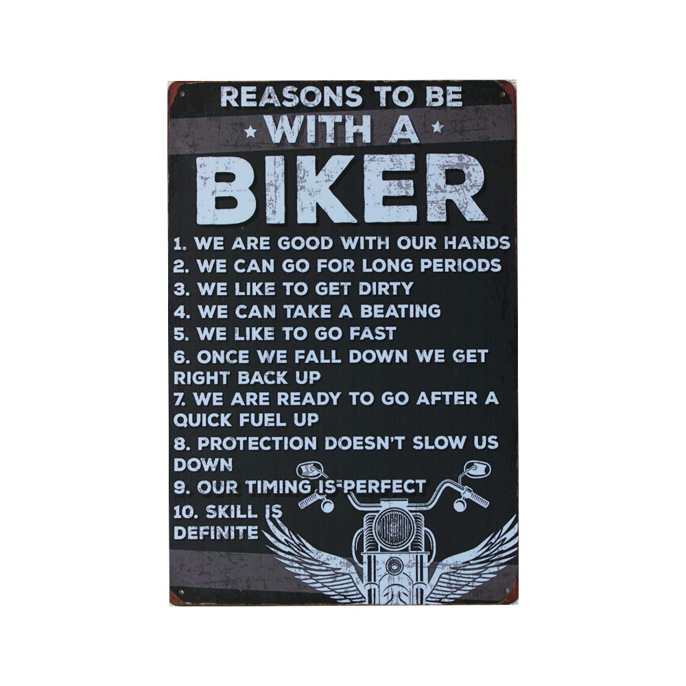 Metal Tin Sign Reasons To Be Whit A Biker 200x300mm Decor Rusty Vintage