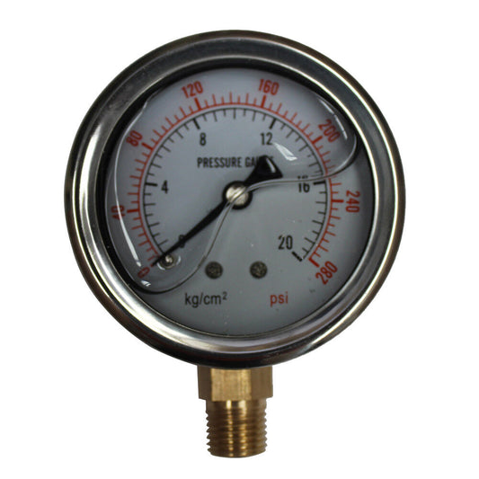 Liquid Oil Filled Pressure Gauge 280psi 20bar G1/4″ Dia 63mm 2.5” Meter Workshop