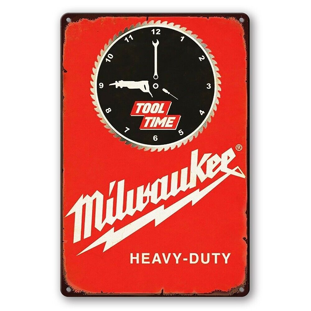 Tin Sign Tool Time Milwaukee Heavy-duty Garage Rustic Look Decorative