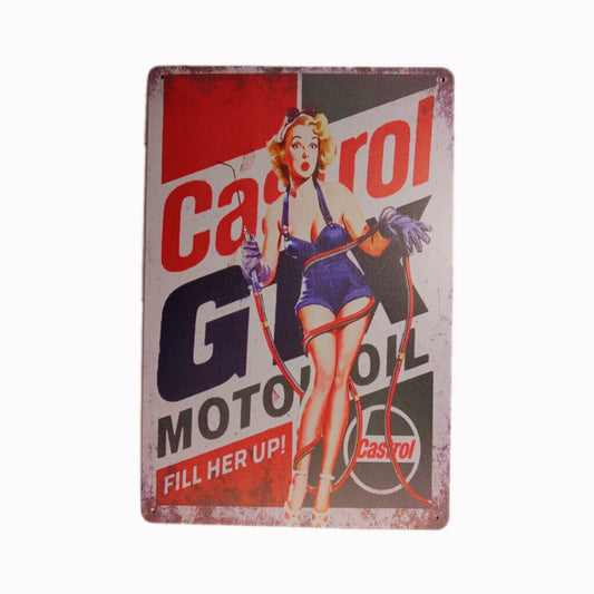Tin Sign Castrol GTX Motor Oil Sprint Drink Bar Whisky Rustic Look