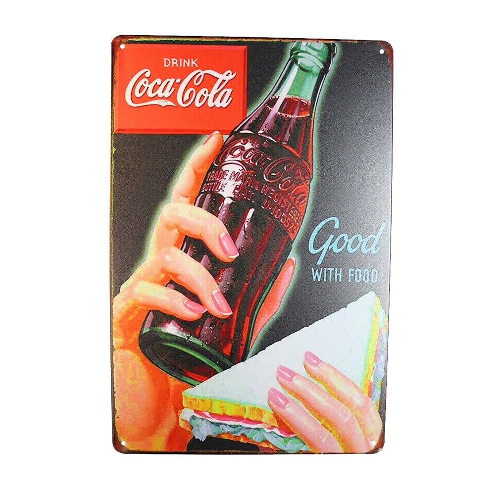 Tin Sign  Cocacola Good With Food Sprint Drink Bar Whisky Rustic