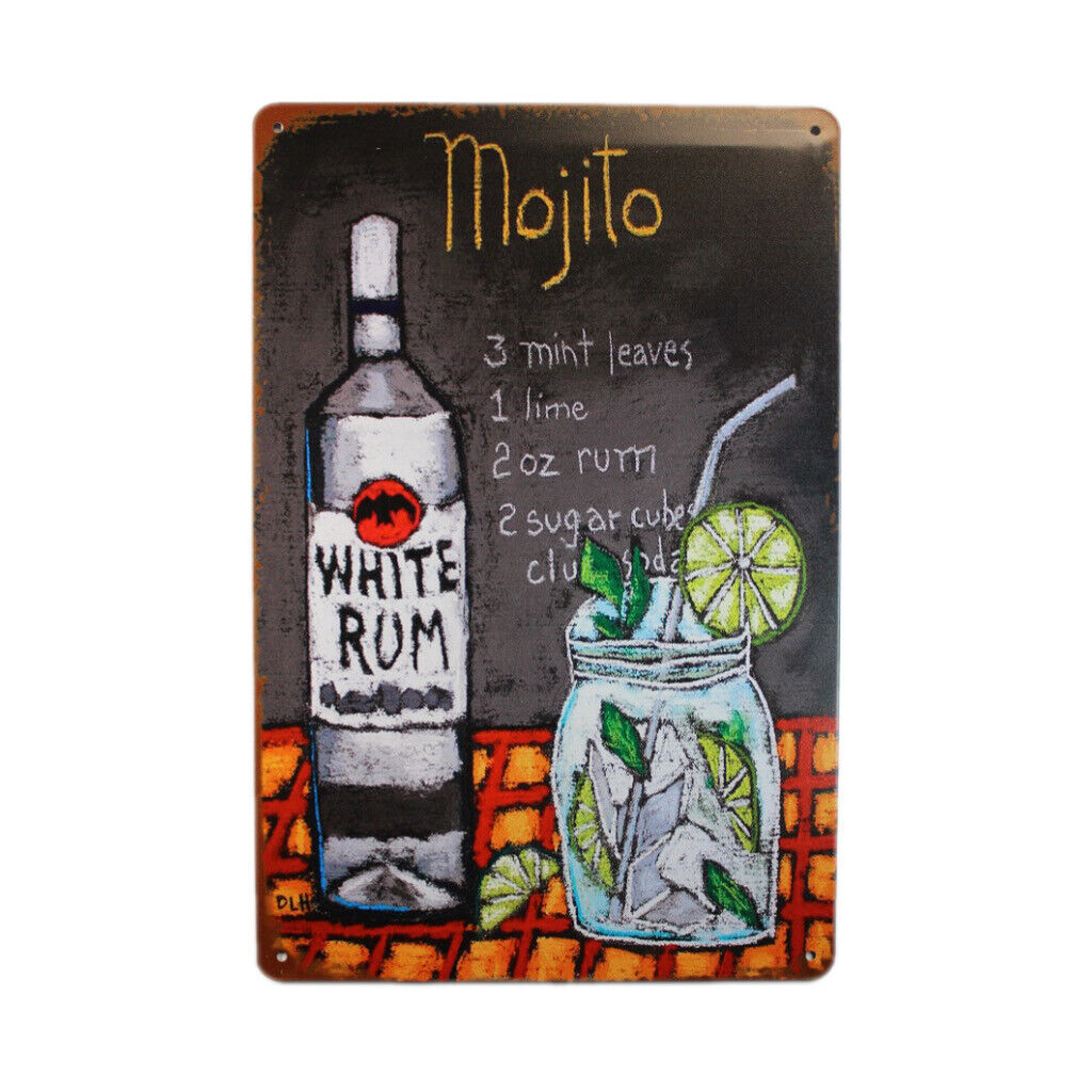 Tin Sign Mojito White Rum Sprint Drink Bar Whisky Rustic Look
