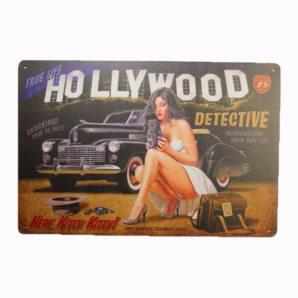 Tin Sign Hollywood Detective Sprint Drink Bar Whisky Rustic Look