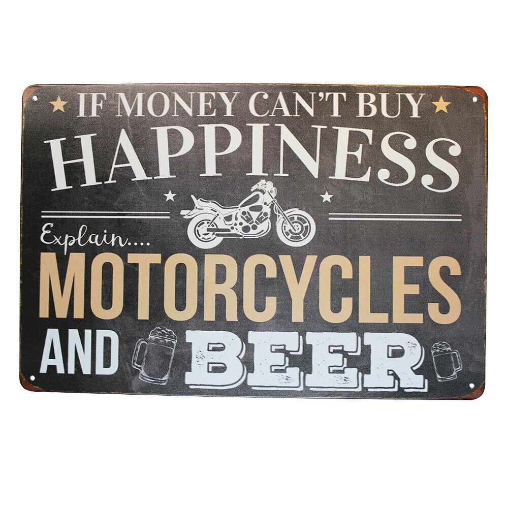 Tin Sign Happiness Motorcycles Beer Sprint Drink Bar Whisky Rustic Look