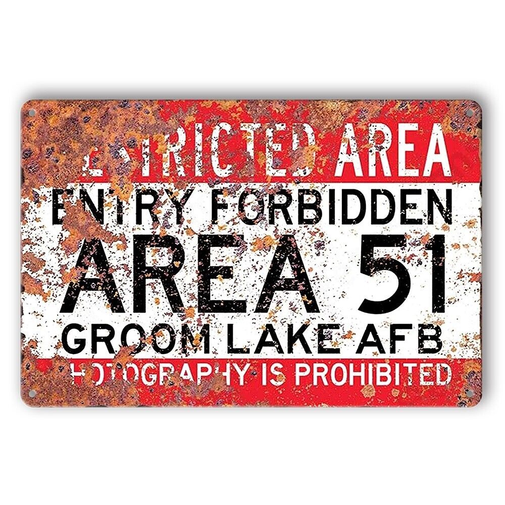Tin Sign Area 51 Restrict Groom Lake Afb Prohibited Rustic Look Decorative
