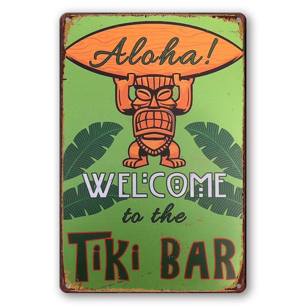 Tin Sign Aloha Welcome Tiki Bar Party Rustic Look Decorative Wall Art