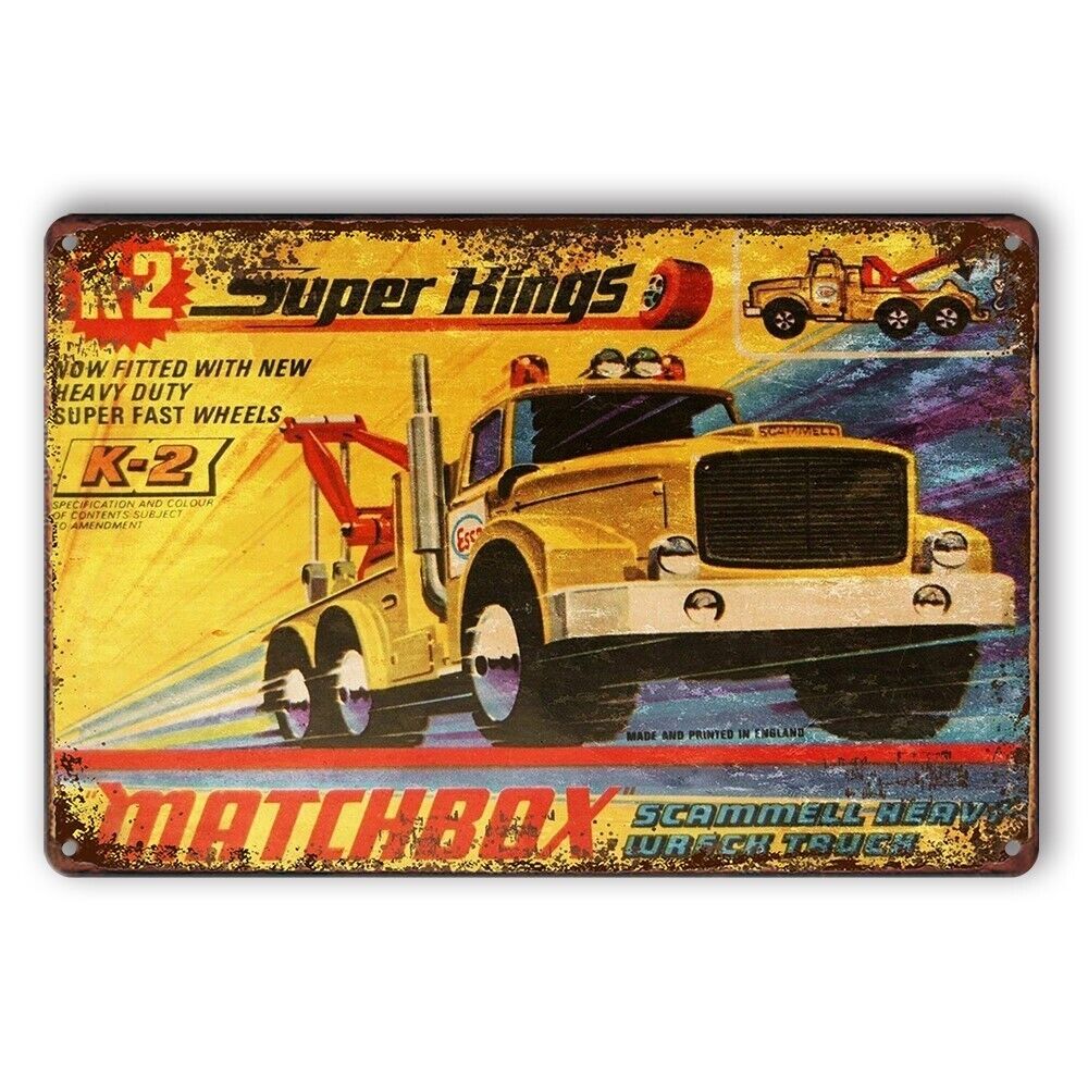 Tin Sign Super Kings K-2 Matchbox Truck Plate Rustic Decorative Wall Man Cave