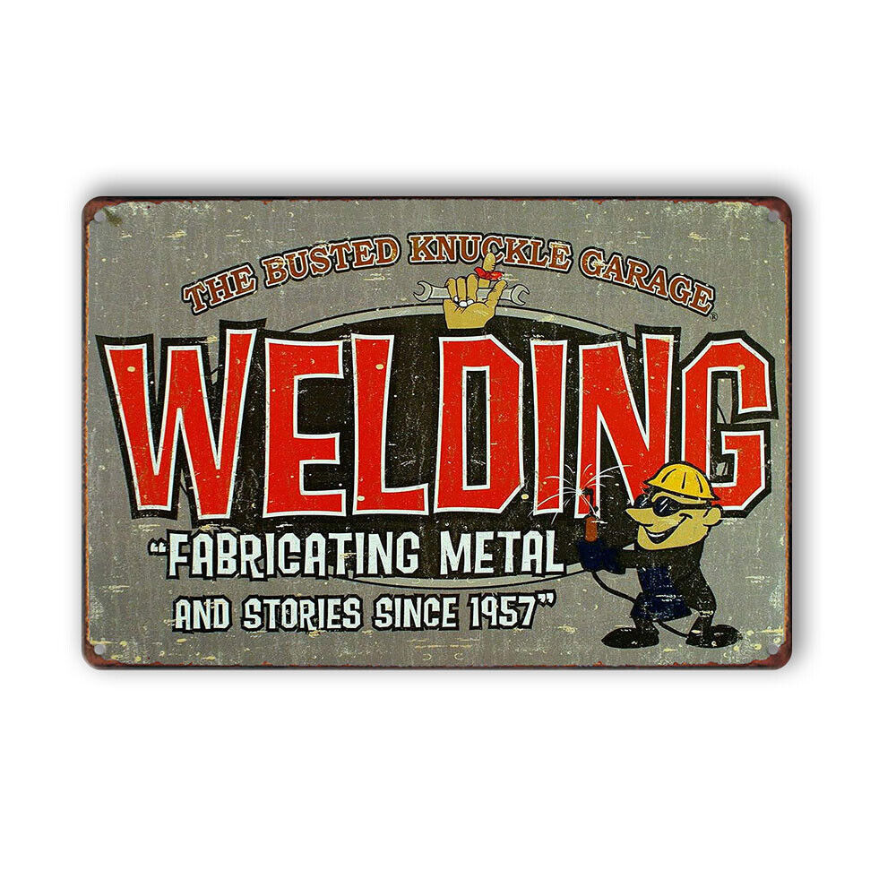 2x Tin Sign Welding Fabricating Metal Busted Knuckle Garage Man Cave Shed