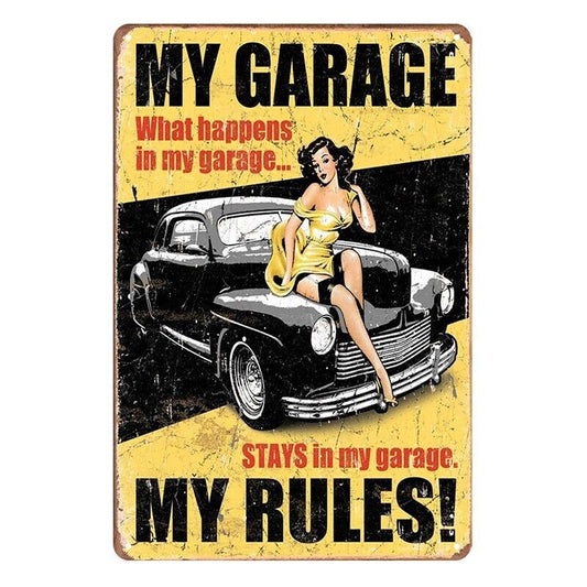 Tin Metal Sign My Garage My Rules 20x30cm Rustic Vintage