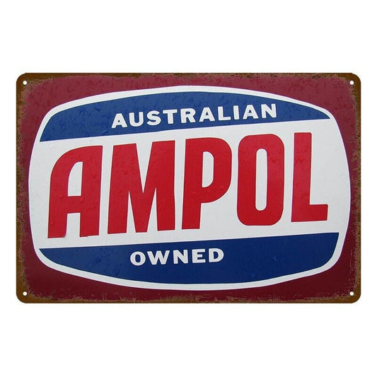 Tin Metal Sign Ampol Australian Owned Station Car Motor 20x30 Rustic Vintage