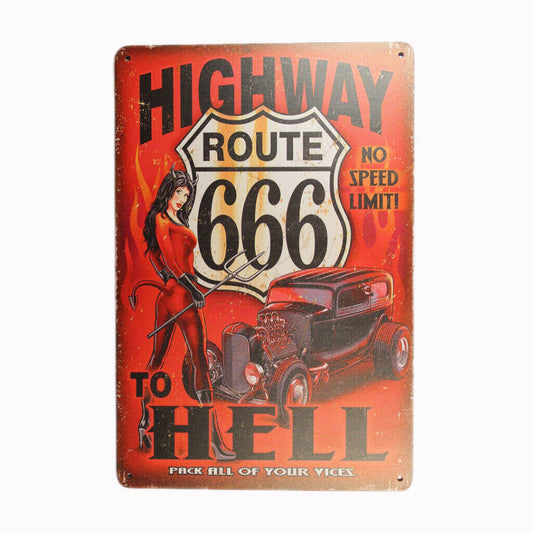 Tin Sign Highway Hell  Sprint Drink Bar Whisky Rustic Look