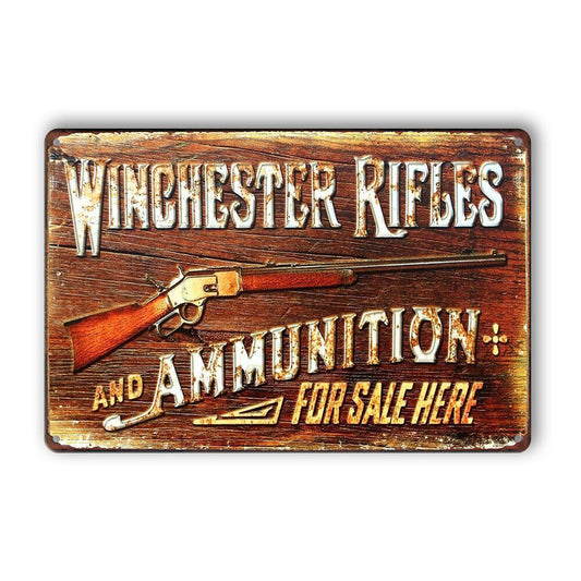 Winchester Rifles Ammunition Tin Sign Rustic Man Cave Bar