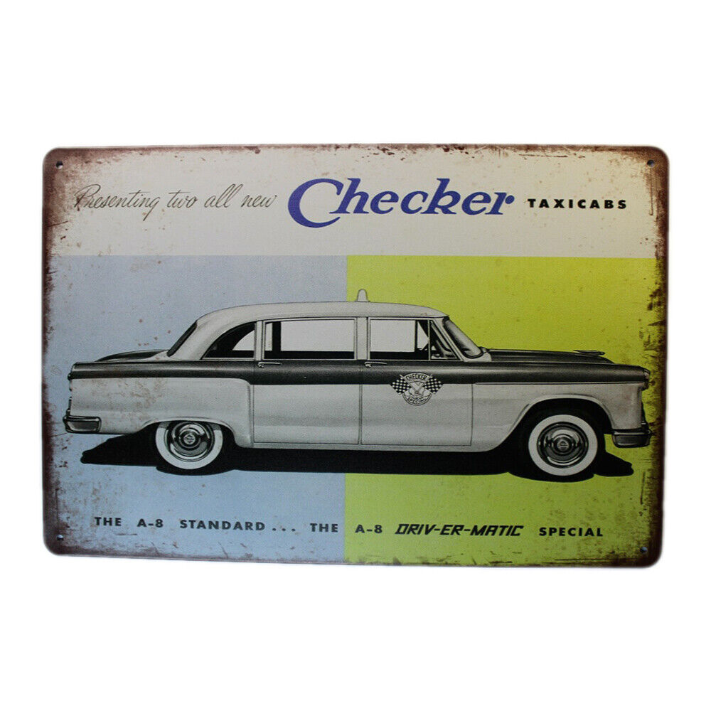 Tin Sign Checker Taxicabs Sprint Drink Bar Whisky Rustic Look