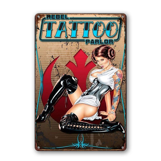 Tattoo Parlor Rebel Girl Tin Sign Man Cave Shed Garage