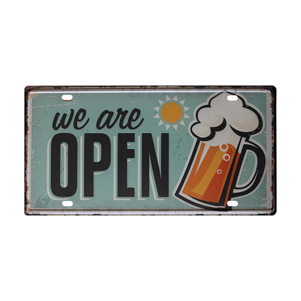 Tin Sign We Are Open Beer Sun Metal Tin Sign Vintage Retro Man Cave150x300mm