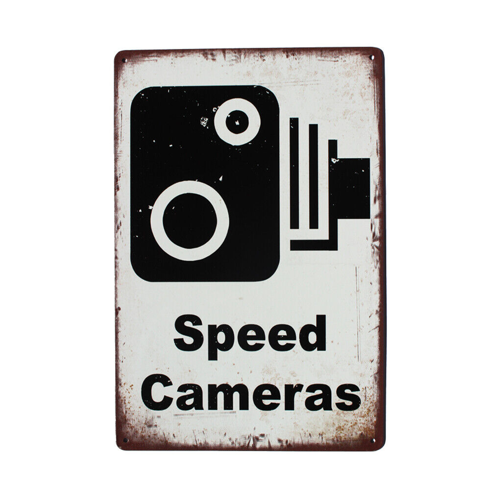 Tin Sign Speed Cameras Surveillance Driving Warning Car 200x300mm Metal Notice