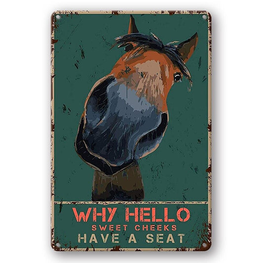 Tin Sign Why Hello Sweet Cheeks Donkey Have A Seat Rustic Decorative Vintage