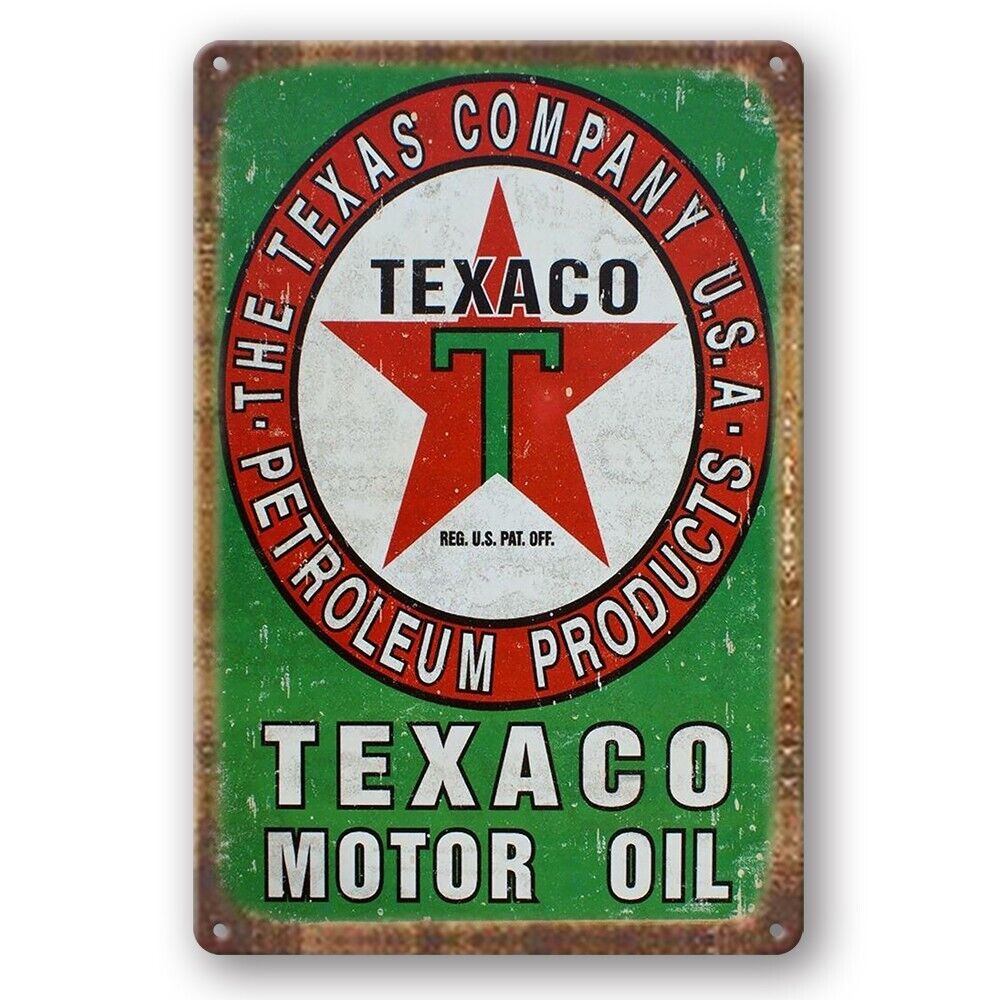 Tin Sign Texaco Motor Oil Petroleum Usa Rustic Decorative Vintage