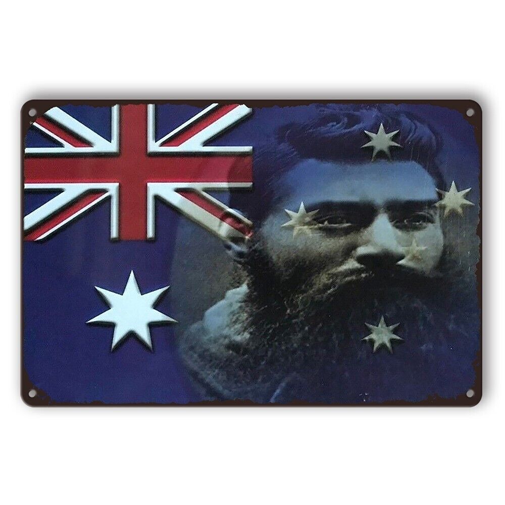 Tin Sign Ned Kelly Australian Flag Rustic Look Decorative Wall Art Man Cave