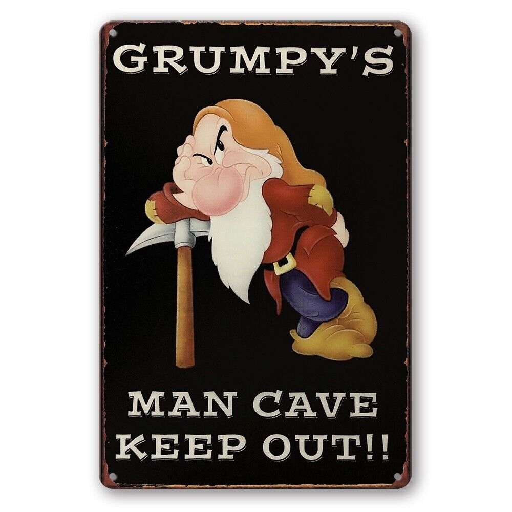 Tin Sign Grumpy's Man Cave Keep Out Rustic Look Decorative Wall Art