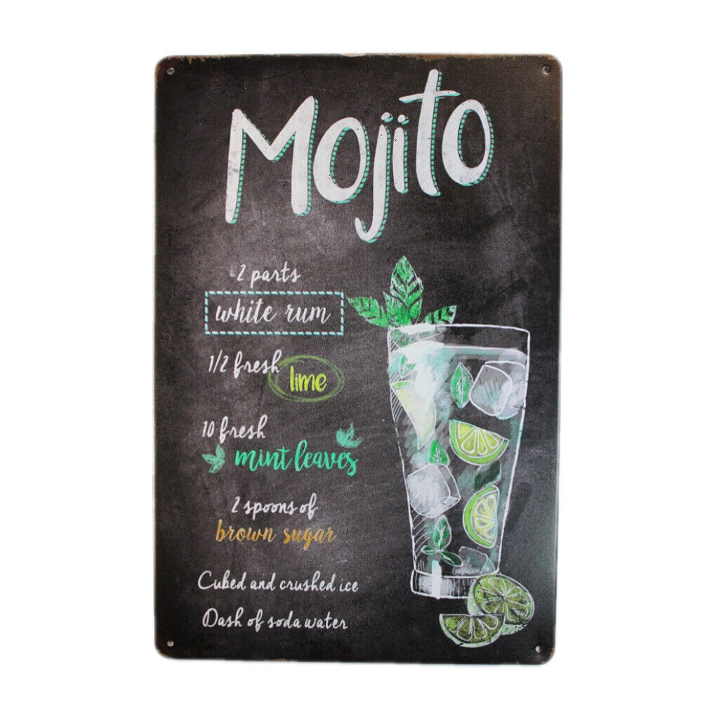 Tin Sign Mojito Mint Leaves  Sprint Drink Bar Whisky Rustic Look
