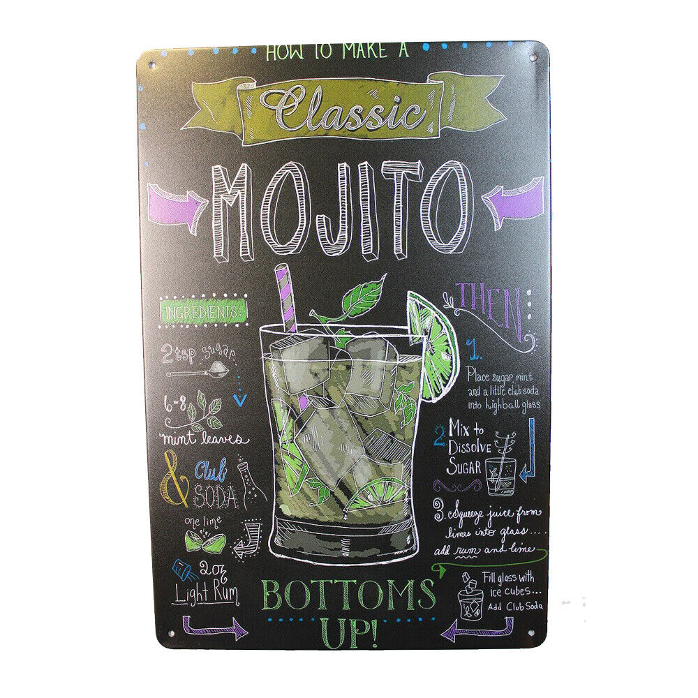 Tin Sign Mojito Bottoms Up Sprint Drink Bar Whisky Rustic Look