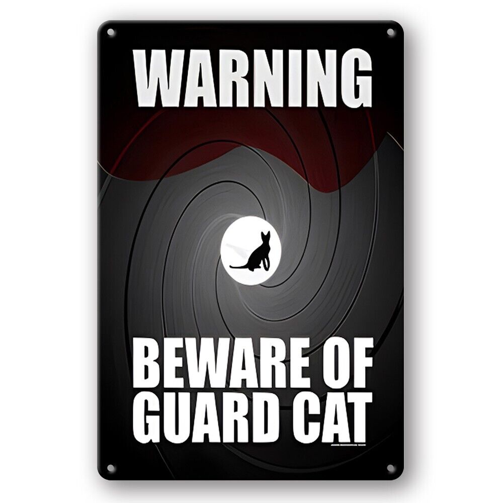 Tin Sign Warning Beware Of Guard Cat Metal Plate Rustic Decorative Vintage Wall