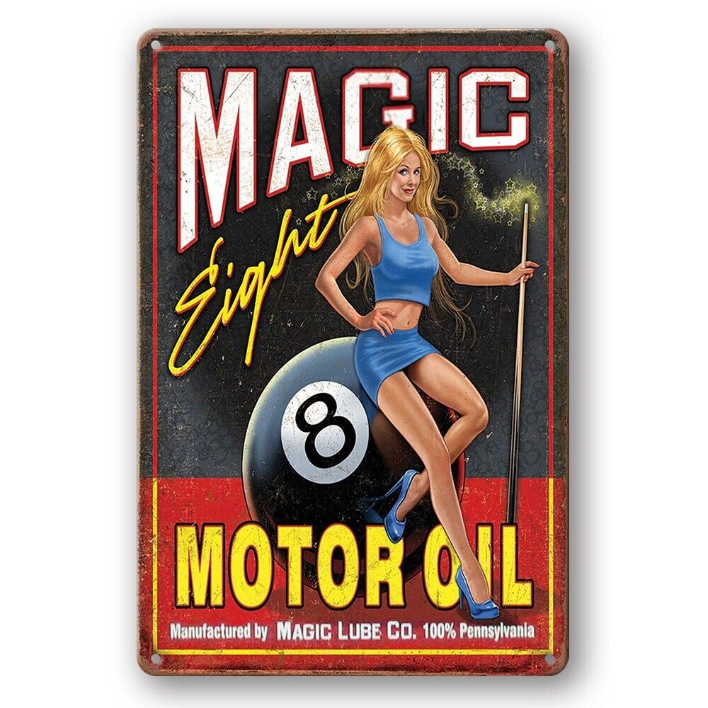 Tin Sign Magic Lube Eight Mobil Oil 8 Car Metal Women Rustic Decorative Vintage
